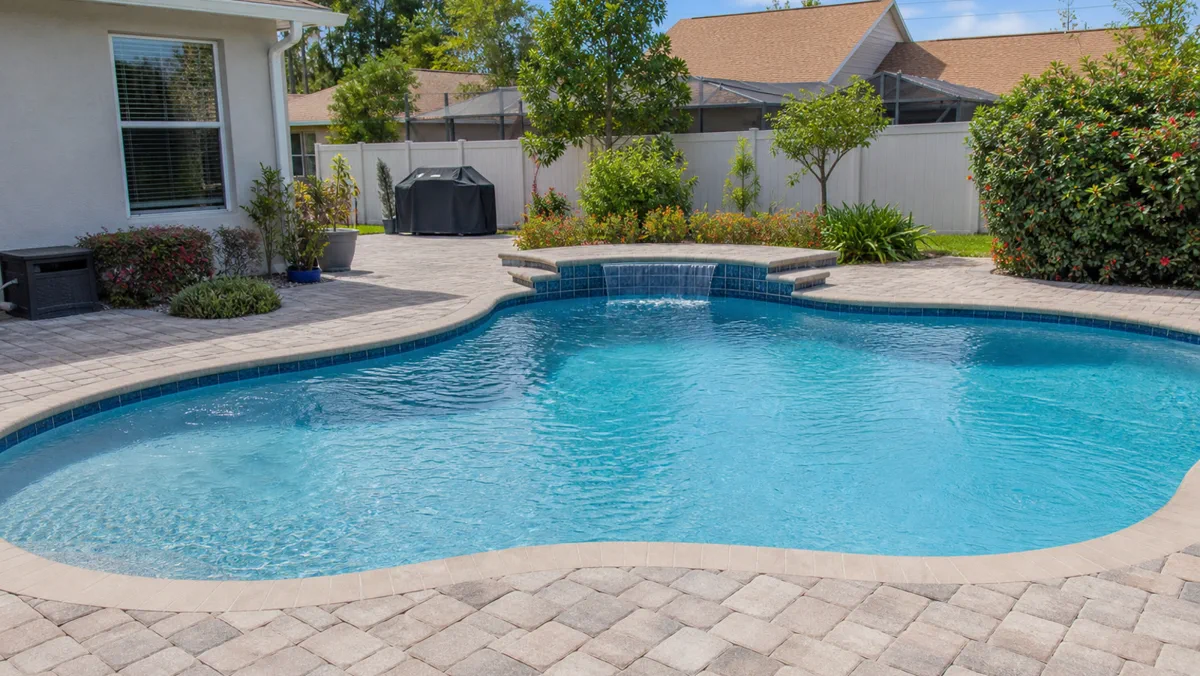 Completed pool repair area beside a Central Florida pool deck